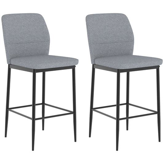 Set of 2 Velvet Bar Stools, Modern Tall Barstools with Footrest and Backrest for Kitchen Counter, Breakfast Bar, Grey
