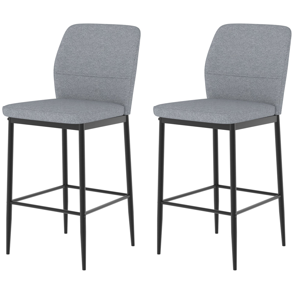 Set of 2 Velvet Bar Stools, Modern Tall Barstools with Footrest and Backrest for Kitchen Counter, Breakfast Bar, Grey