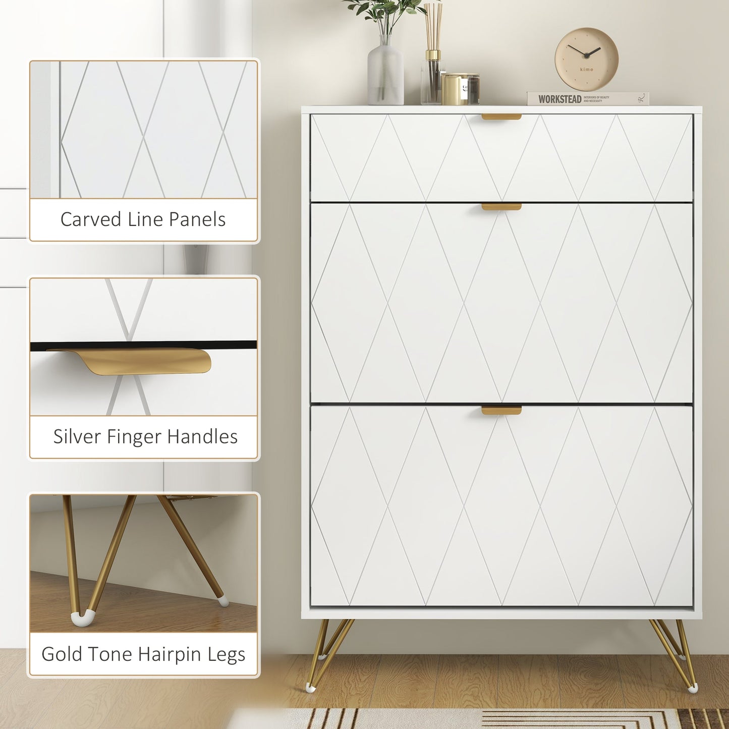 HOMCOM Narrow Shoe Cabinet, Slim Shoe Storage Cabinet with Adjustable Shelves for 12 Pairs of Shoes, White