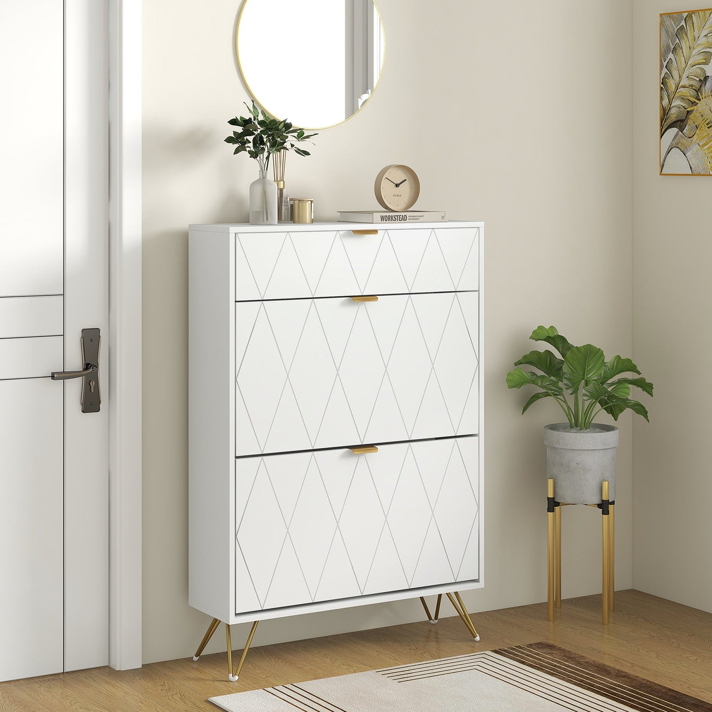 HOMCOM Narrow Shoe Cabinet, Slim Shoe Storage Cabinet with Adjustable Shelves for 12 Pairs of Shoes, White
