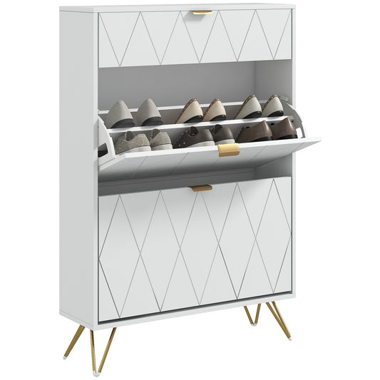 HOMCOM Narrow Shoe Cabinet, Slim Shoe Storage Cabinet with Adjustable Shelves for 12 Pairs of Shoes, White