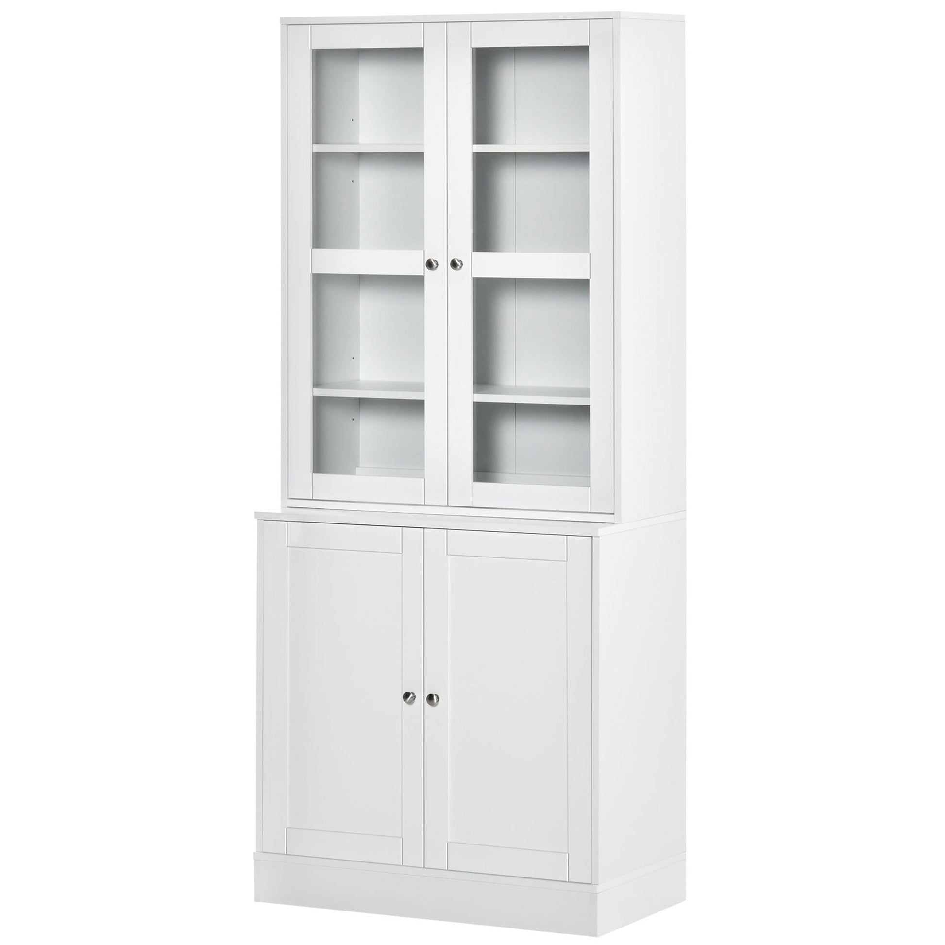 HOMCOM Modern Bookcase with Glass Doors, Display Storage Cabinet with Adjustable Shelves for Living Room, Study, Office, White