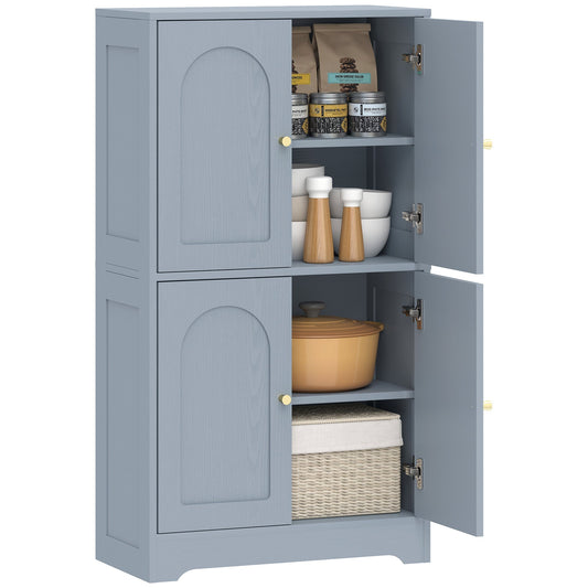 110cm Kitchen Cupboard, Freestanding Kitchen Storage Cabinet with 4 Arched Doors and 2 Adjustable Shelves, Modern Pantry Cupboard for Dining Room, Grey