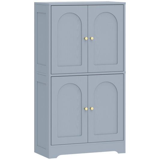 110cm Kitchen Cupboard, Freestanding Kitchen Storage Cabinet with 4 Arched Doors and 2 Adjustable Shelves, Modern Pantry Cupboard for Dining Room, Grey