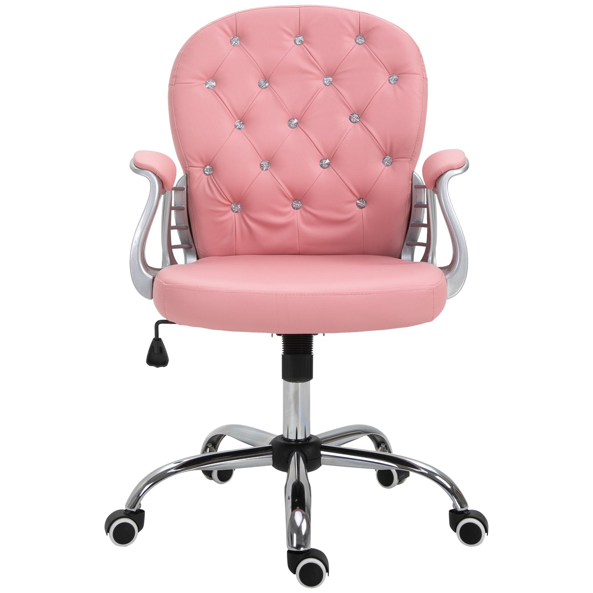 Vinsetto Office Chair, Swivel Desk Chair, PU Vanity Chair with Adjustable Height and Rolling Wheels for Home Work Study, Pink