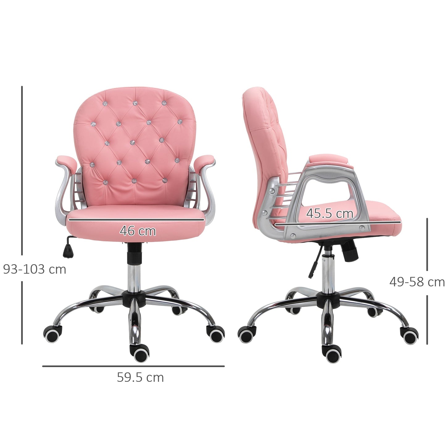 Vinsetto Office Chair, Swivel Desk Chair, PU Vanity Chair with Adjustable Height and Rolling Wheels for Home Work Study, Pink