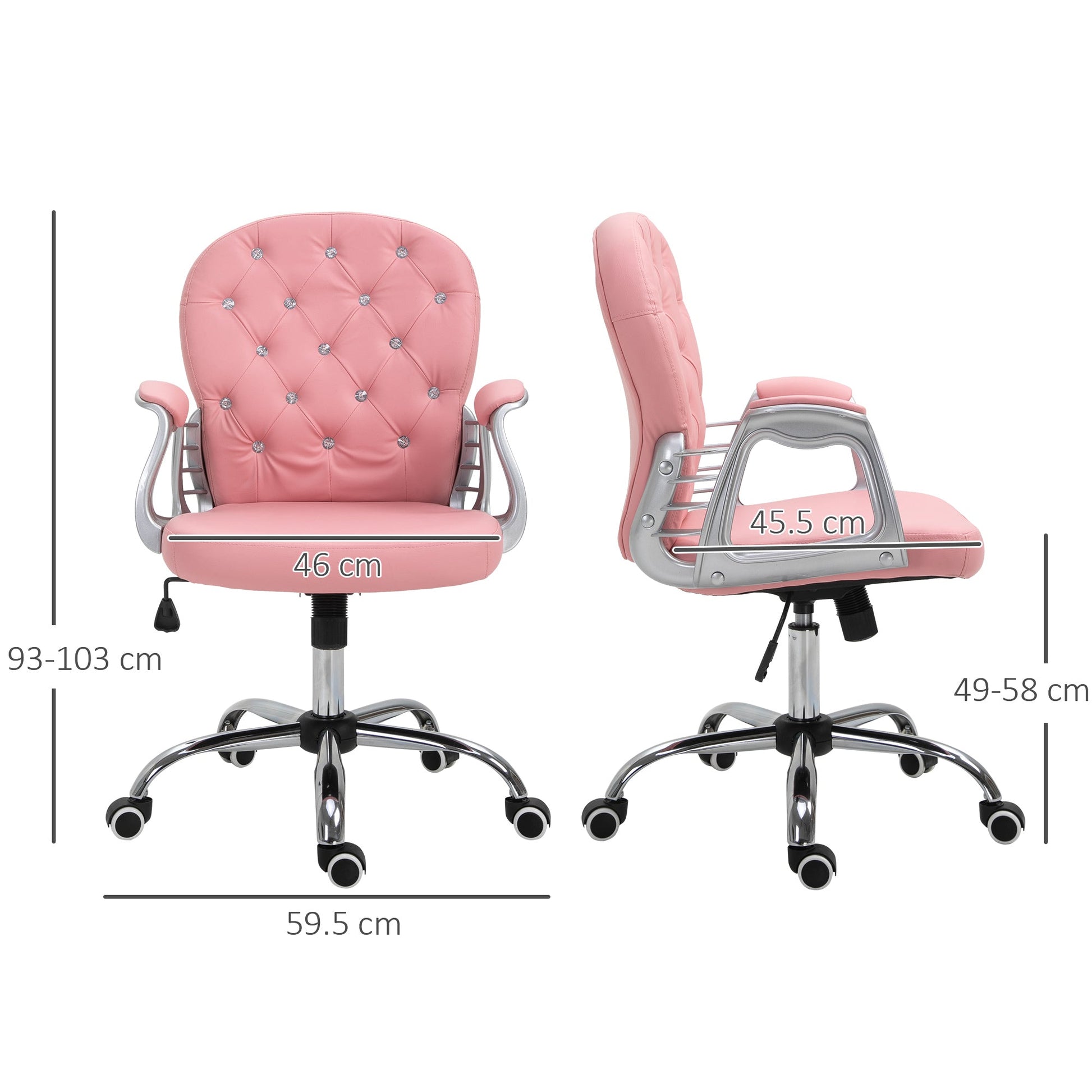 Vinsetto Office Chair, Swivel Desk Chair, PU Vanity Chair with Adjustable Height and Rolling Wheels for Home Work Study, Pink