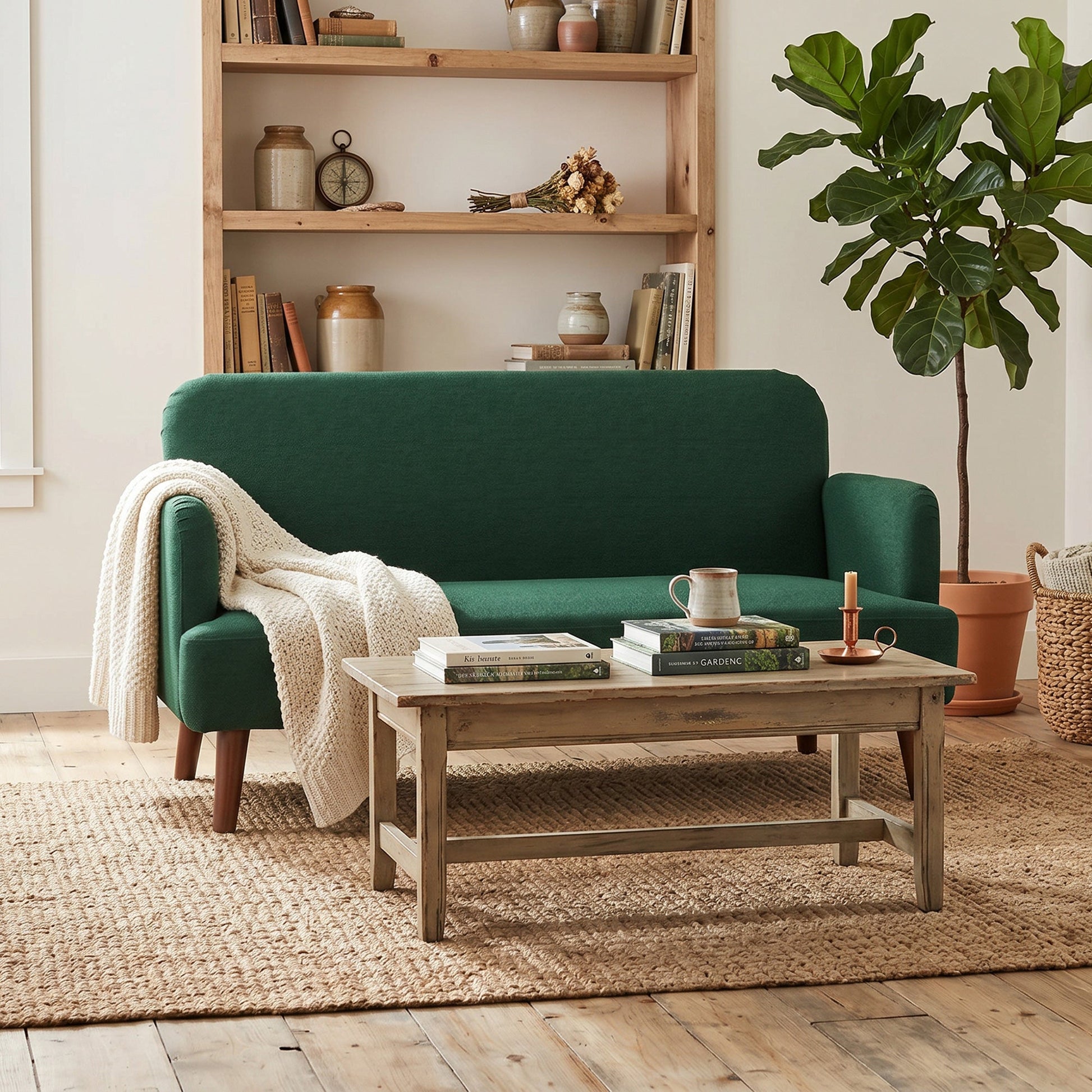 2 Seater Sofa, Small Sofa with 21cm Thick Padding and Wood Legs, Modern Velvet Feel Fabric Loveseat for Living Room, Bedroom, Home Office, Dark Green