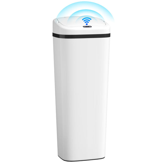 50L Sensor Bin, Stainless Steel Automatic Touchless Slim Kitchen Bin with Dual-Mode Opening, Fingerprint-Proof, Easy Clean, Battery Operated for Home Office, Bedroom, Bathroom, White