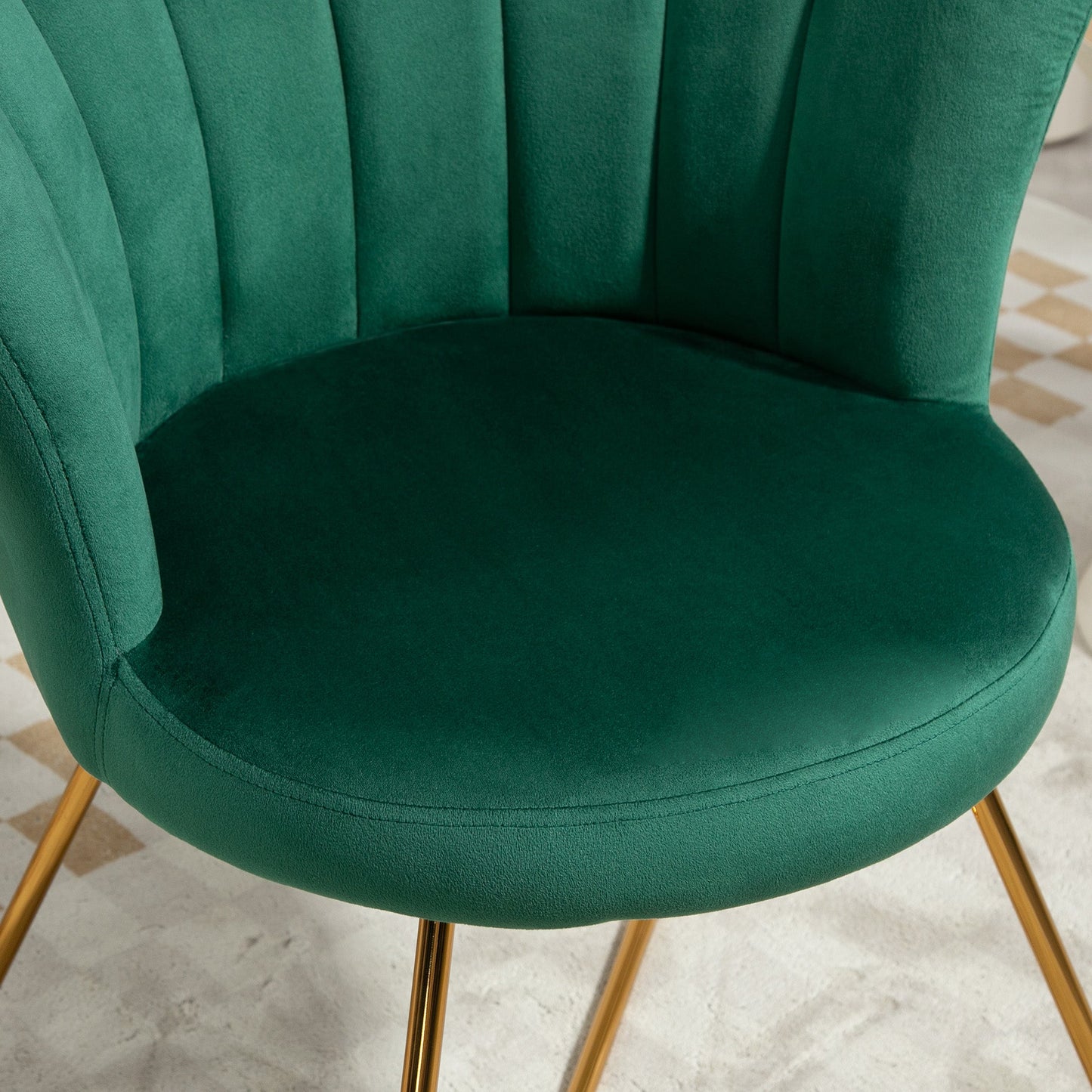 HOMCOM Modern Armchair, Velvet Tufted Accent Chair with Lotus Backrest, Occasional Chair with Steel Legs for Living Room, Bedroom, Green