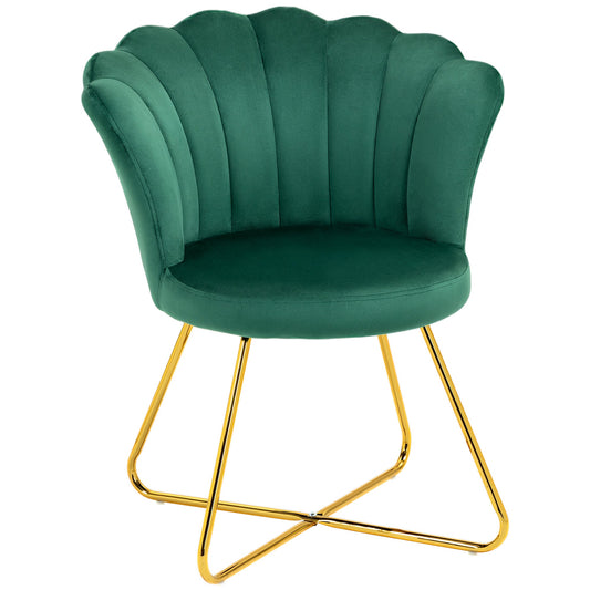HOMCOM Modern Armchair, Velvet Tufted Accent Chair with Lotus Backrest, Occasional Chair with Steel Legs for Living Room, Bedroom, Green