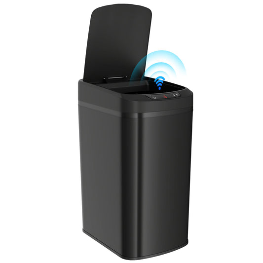 12L Sensor Bin, Automatic Touchless Motion Sensor Kitchen Bin, Compact Trash Can with Fingerprint Resistant Stainless Steel for Hygienic Gyms, Home Office Use, Black