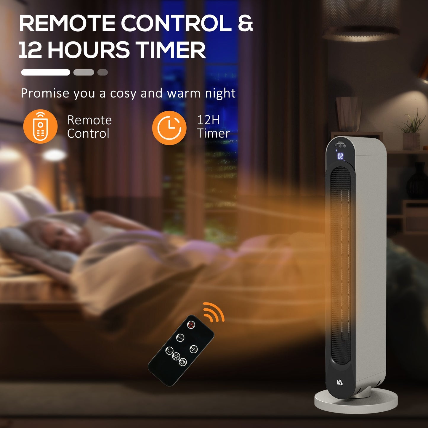 HOMCOM Electric Heater, 2200W Ceramic Heater with Remote, 3 Modes, Timer, 45° Oscillation, Space Heater for Home, Silver