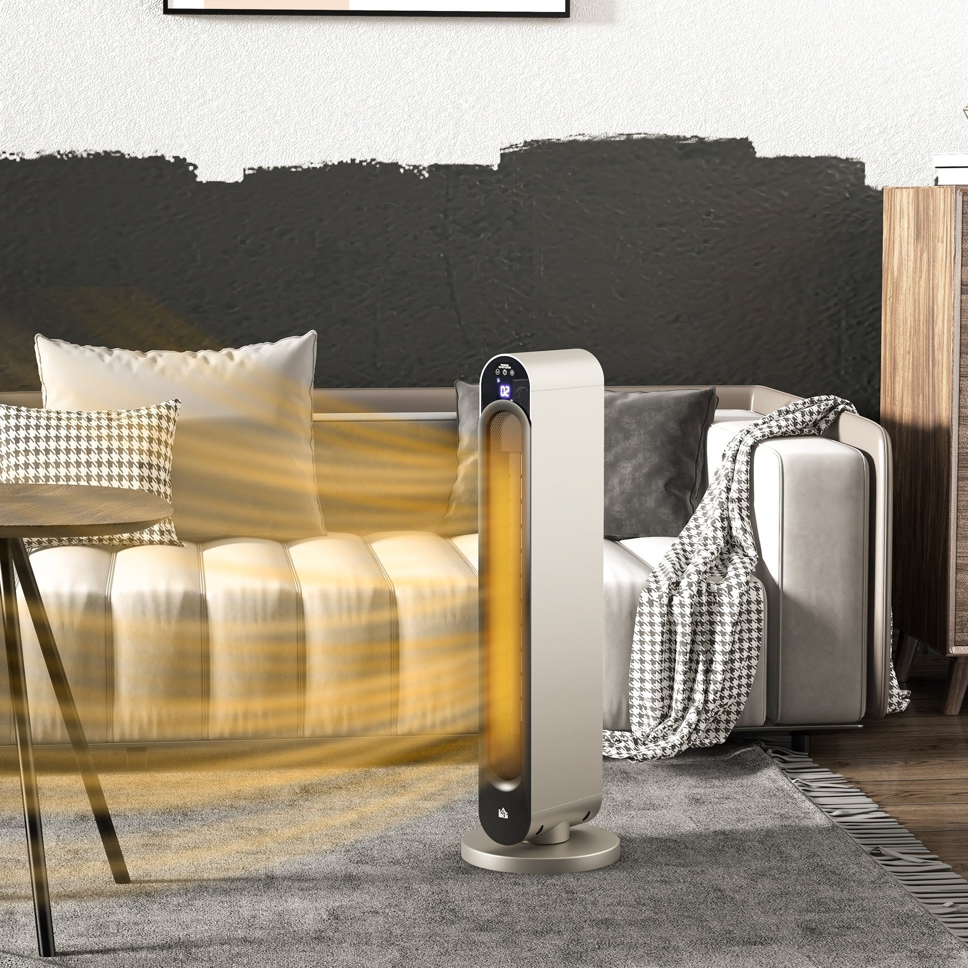 HOMCOM Electric Heater, 2200W Ceramic Heater with Remote, 3 Modes, Timer, 45° Oscillation, Space Heater for Home, Silver