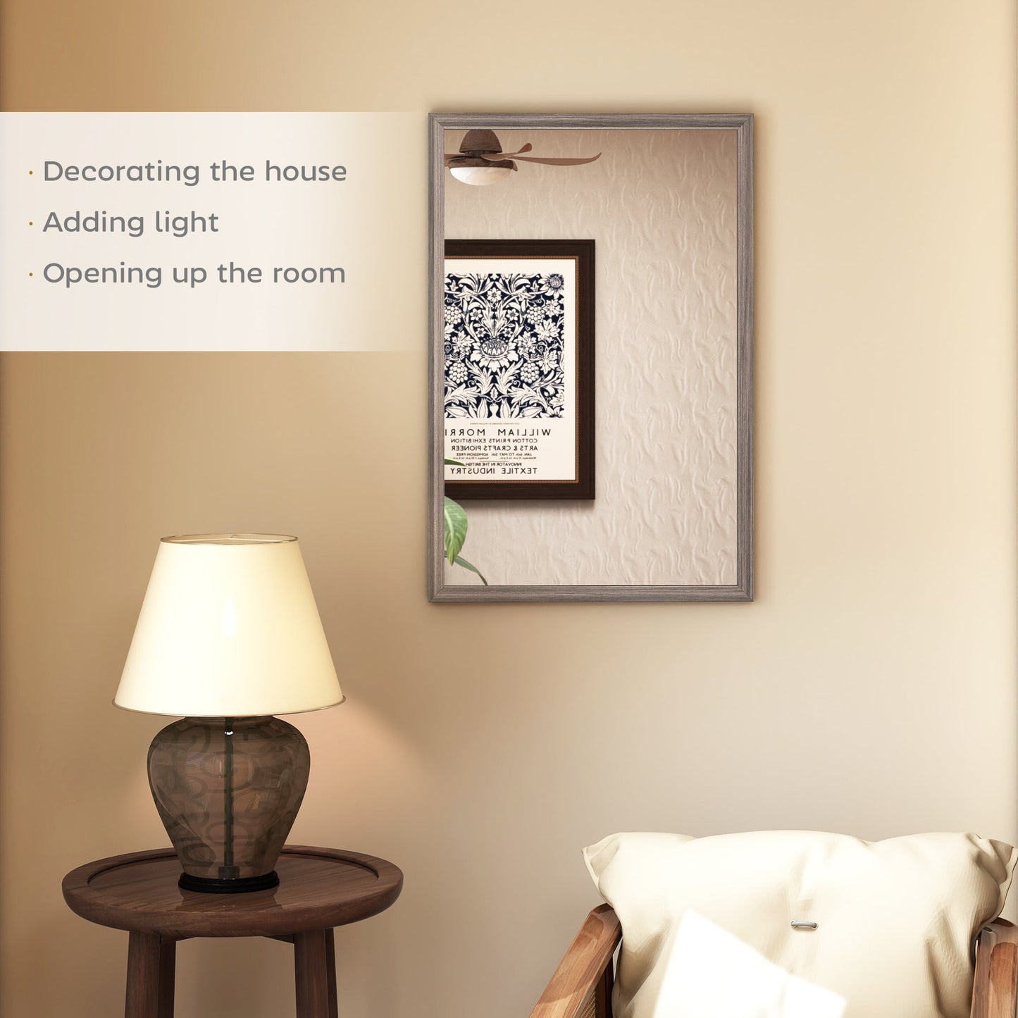 Decorative Rectangular Wall Mirror, 40W x 60H cm Wall-Mounted Bathroom Mirror for Living Room, Bedroom, Hallway, Grey Wood Grain