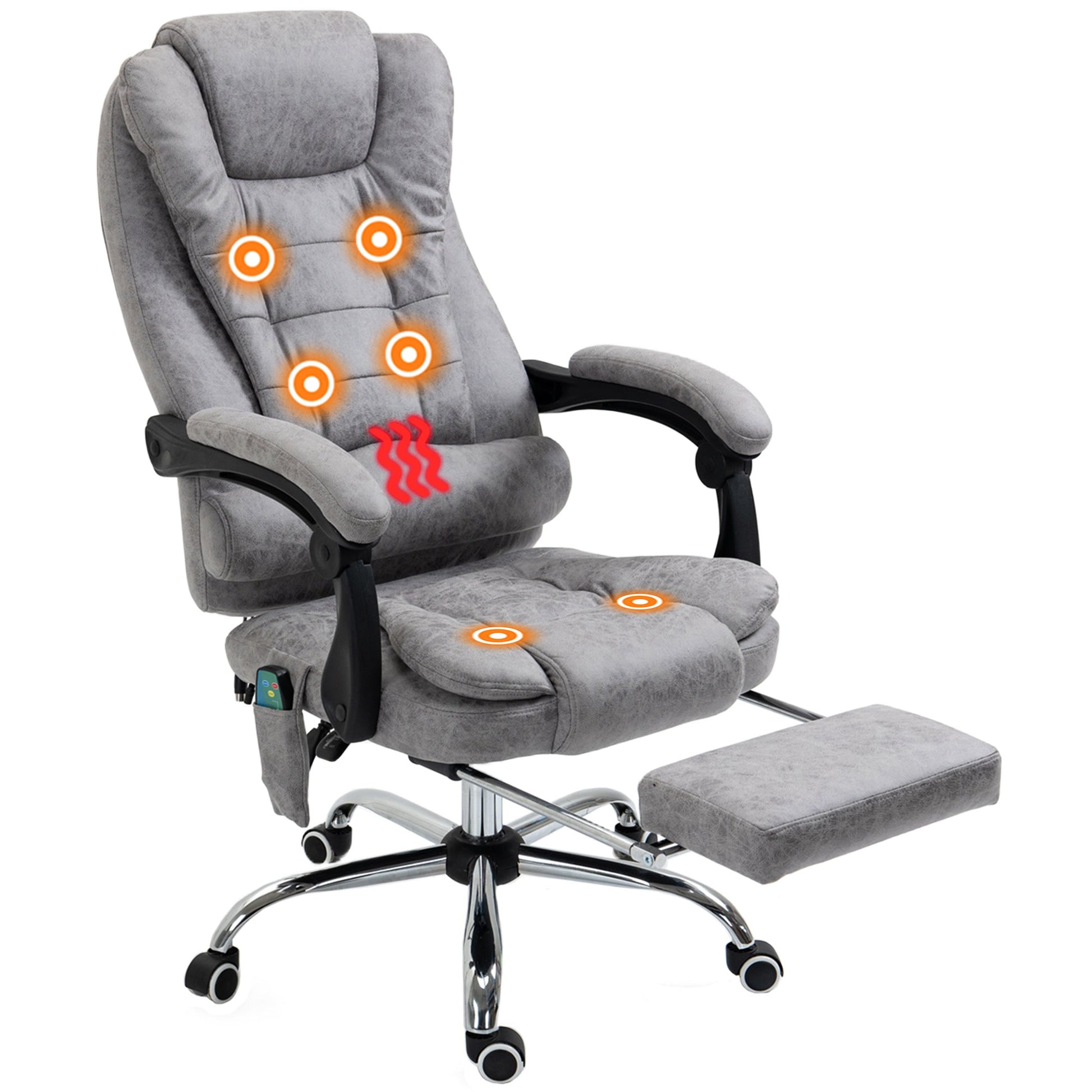 HOMCOM Heated 6 Points Vibration Massage Executive Office Chair Adjustable Swivel Ergonomic High Back Desk Chair Recliner with Footrest Grey