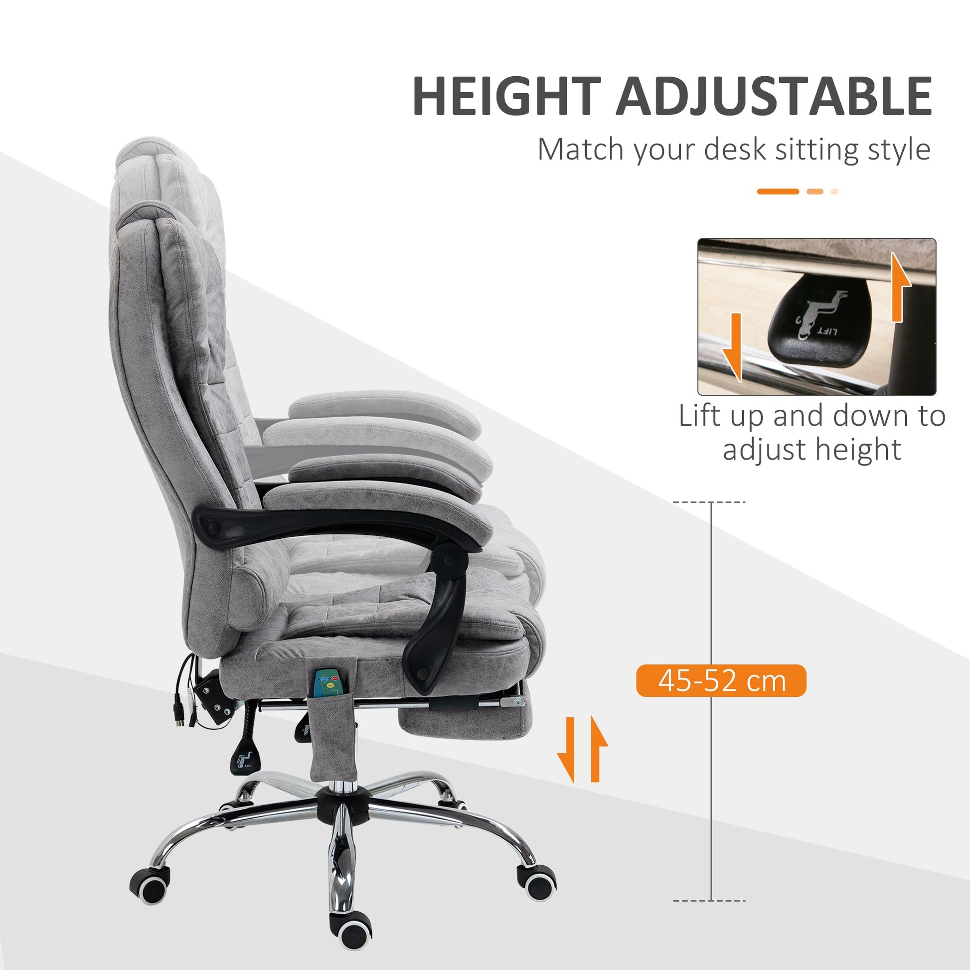 HOMCOM Heated 6 Points Vibration Massage Executive Office Chair Adjustable Swivel Ergonomic High Back Desk Chair Recliner with Footrest Grey