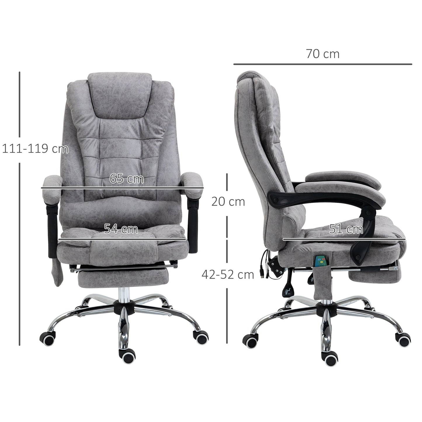 HOMCOM Heated 6 Points Vibration Massage Executive Office Chair Adjustable Swivel Ergonomic High Back Desk Chair Recliner with Footrest Grey