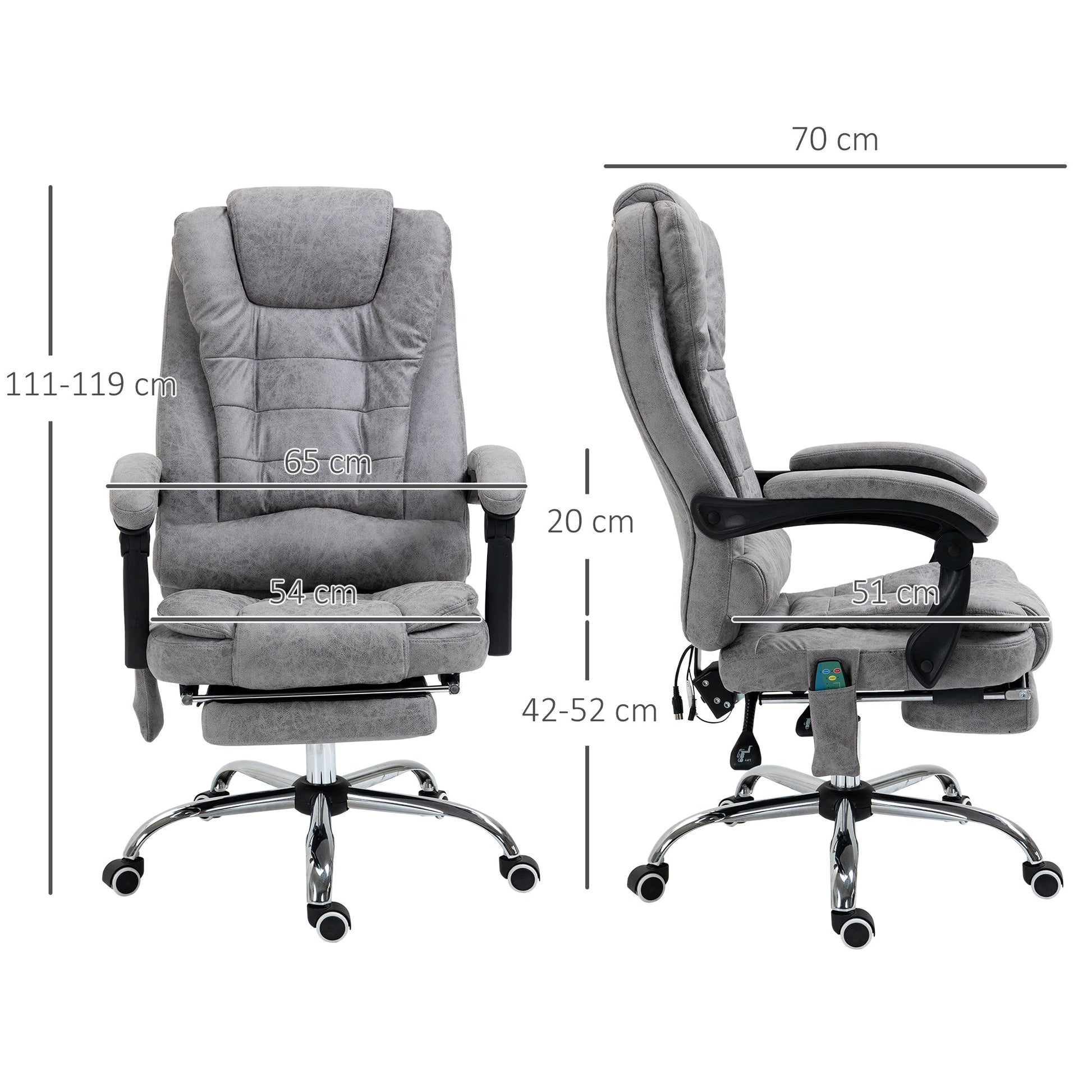 HOMCOM Heated 6 Points Vibration Massage Executive Office Chair Adjustable Swivel Ergonomic High Back Desk Chair Recliner with Footrest Grey