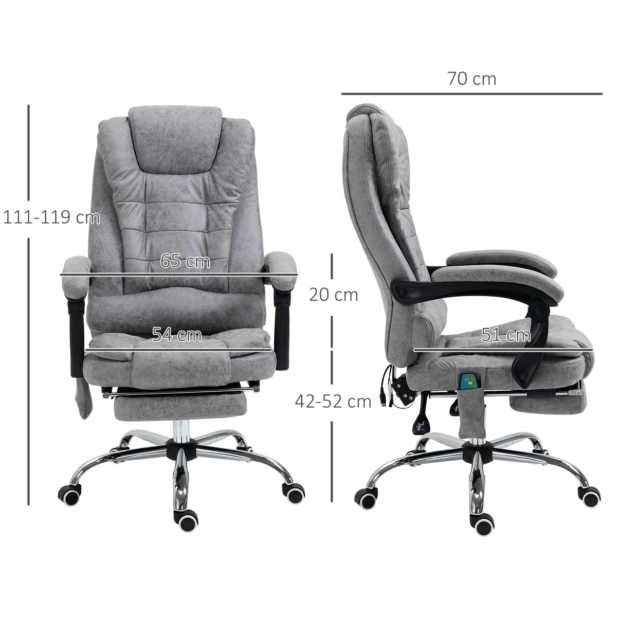 HOMCOM Heated 6 Points Vibration Massage Executive Office Chair Adjustable Swivel Ergonomic High Back Desk Chair Recliner with Footrest Grey