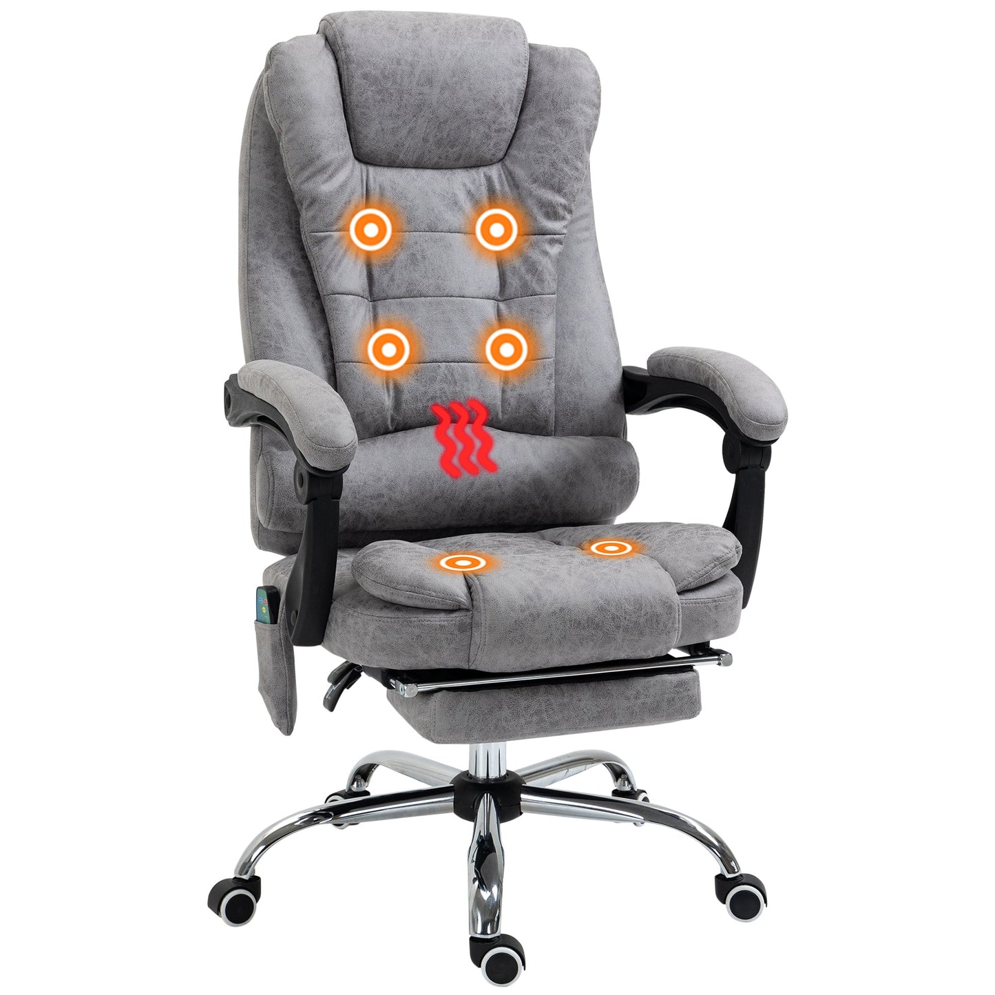 HOMCOM Heated 6 Points Vibration Massage Executive Office Chair Adjustable Swivel Ergonomic High Back Desk Chair Recliner with Footrest Grey