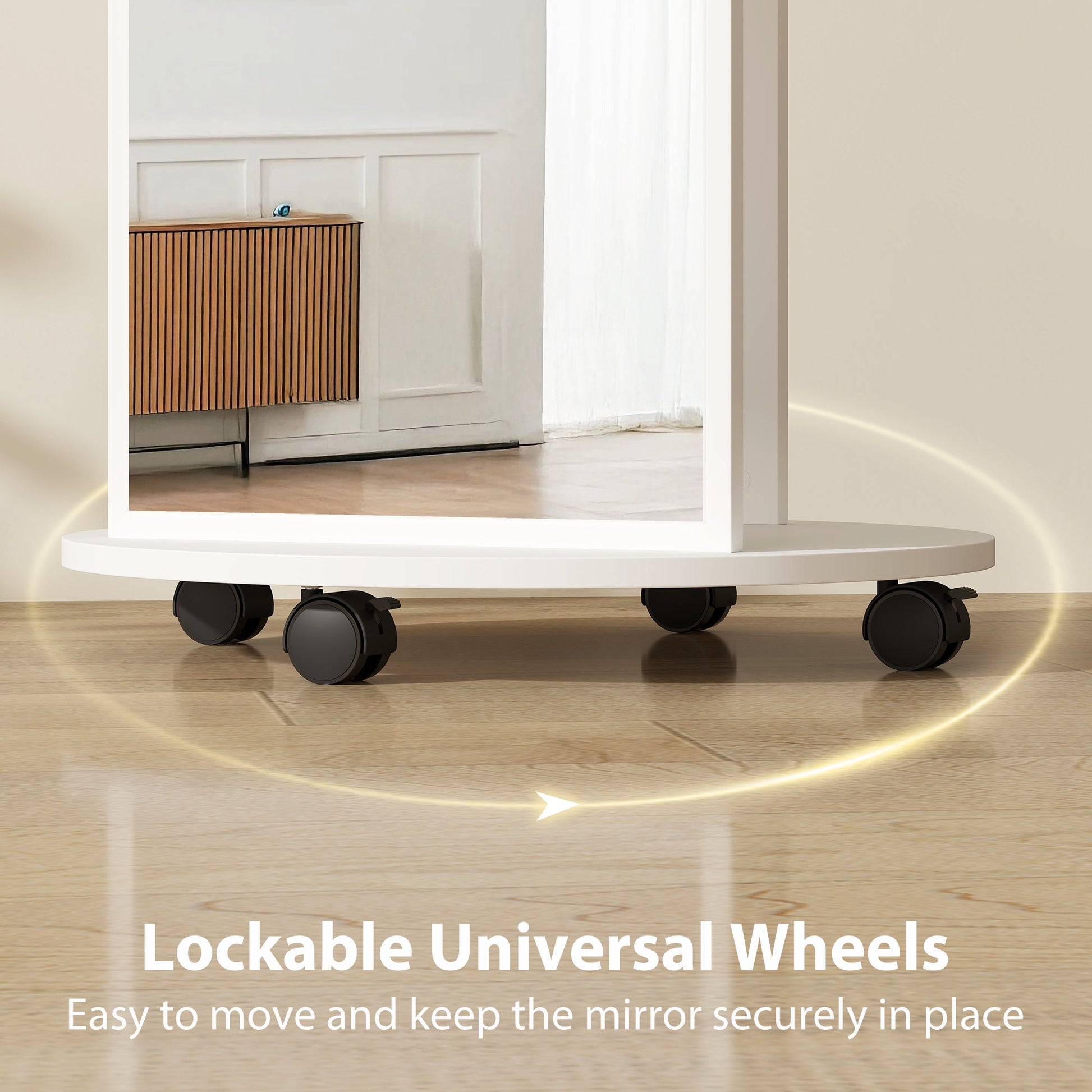 2-in-1 Full Length Mirror with Storage Shelves, Floor Mirror with 4 Universal Wheels, Coat Rack, 4 Hooks, Space-Saving Freestanding Organiser for Bedroom, Living Room, White