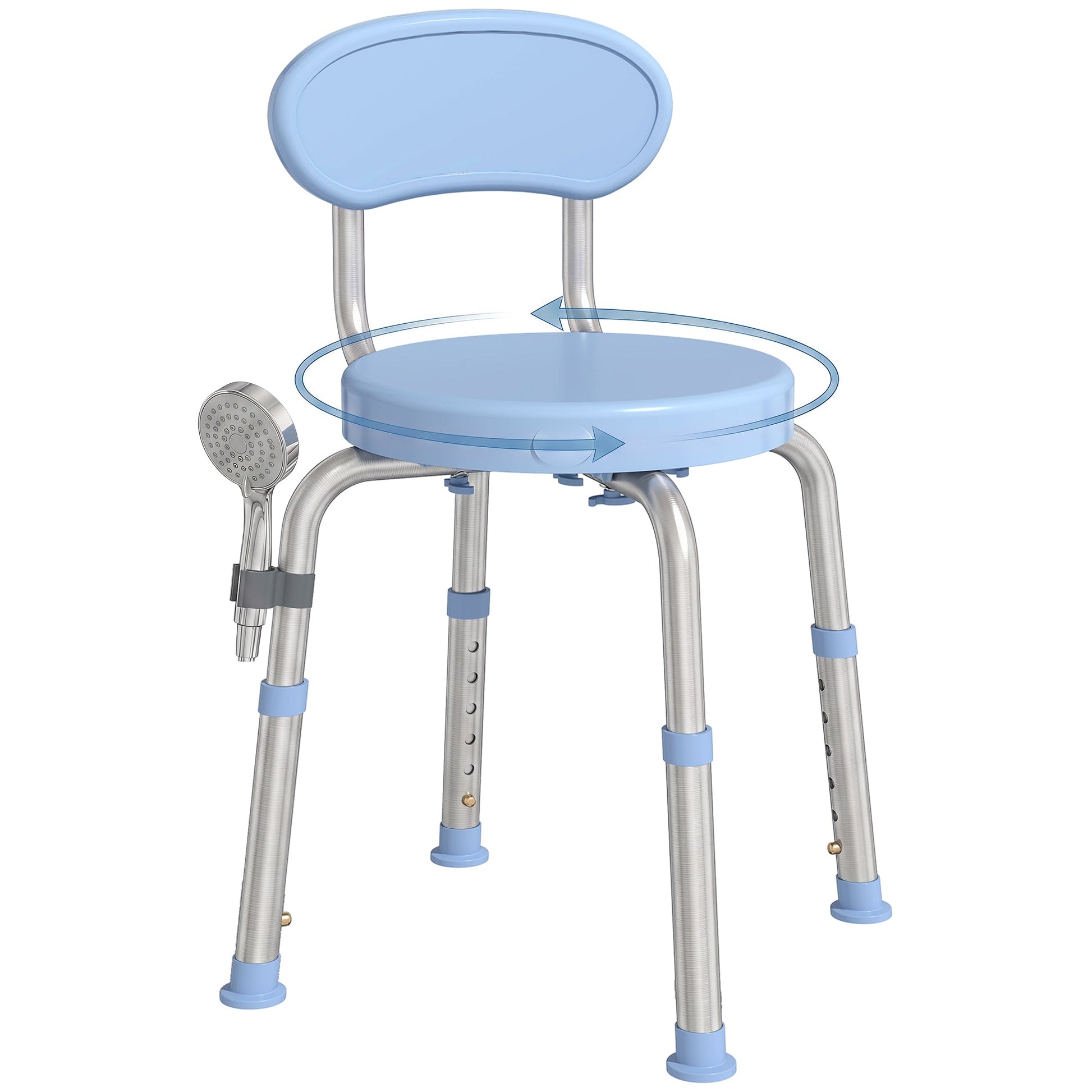 360° Swivel Shower Stool, Rotating Round Bath Seat Chair with Aluminium Frame, 5-Level Adjustable Height and Backrest, Non-Slip Shower Chair for Elderly, Disabled & Post-Surgery