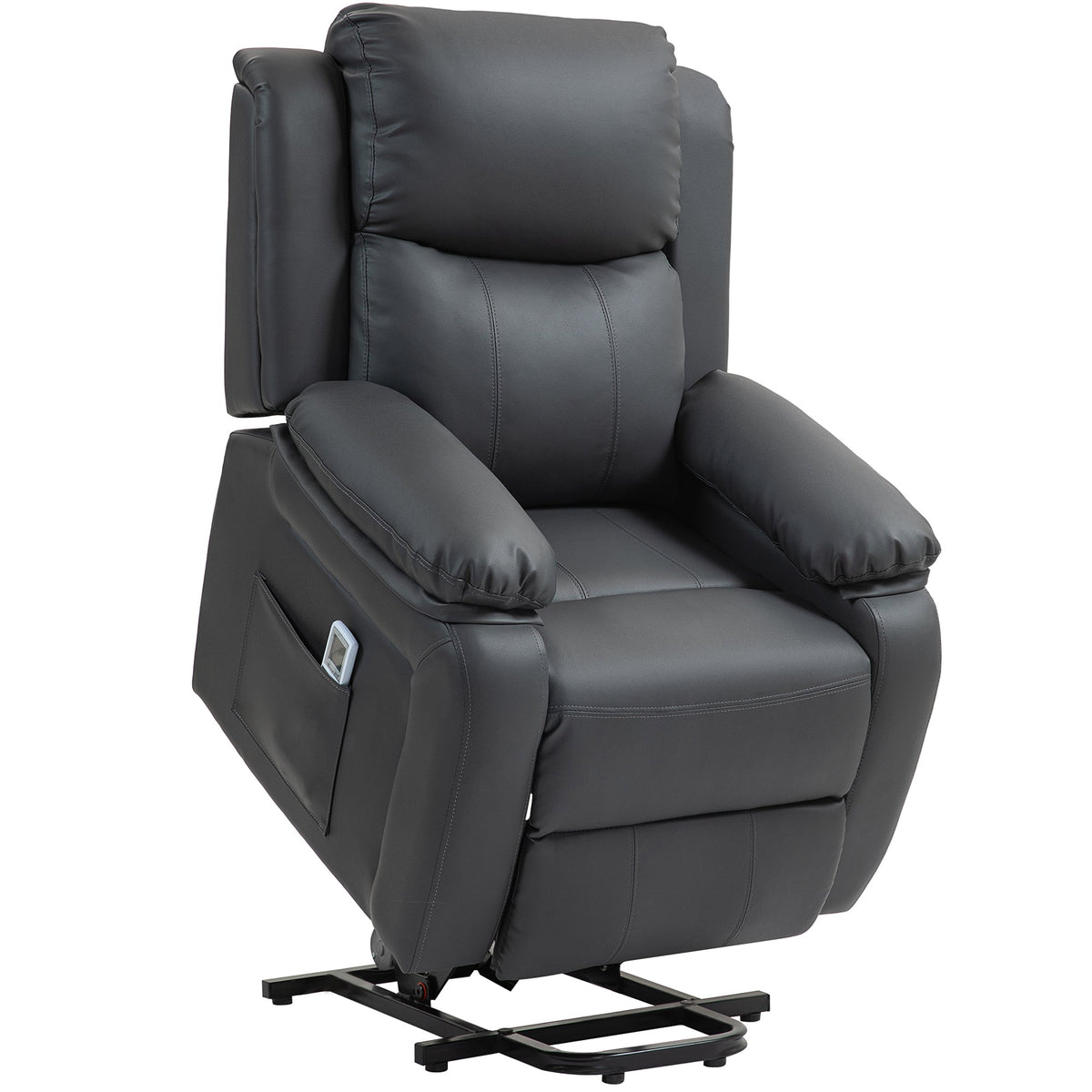 Riser and Recliner Chair with Vibration Massage, PU Leather Power Lift Chair for Elderly with Thick and High Back, Headrest, Removable Armrests, Side Pockets, Electric Lift Armchair, Dark Grey