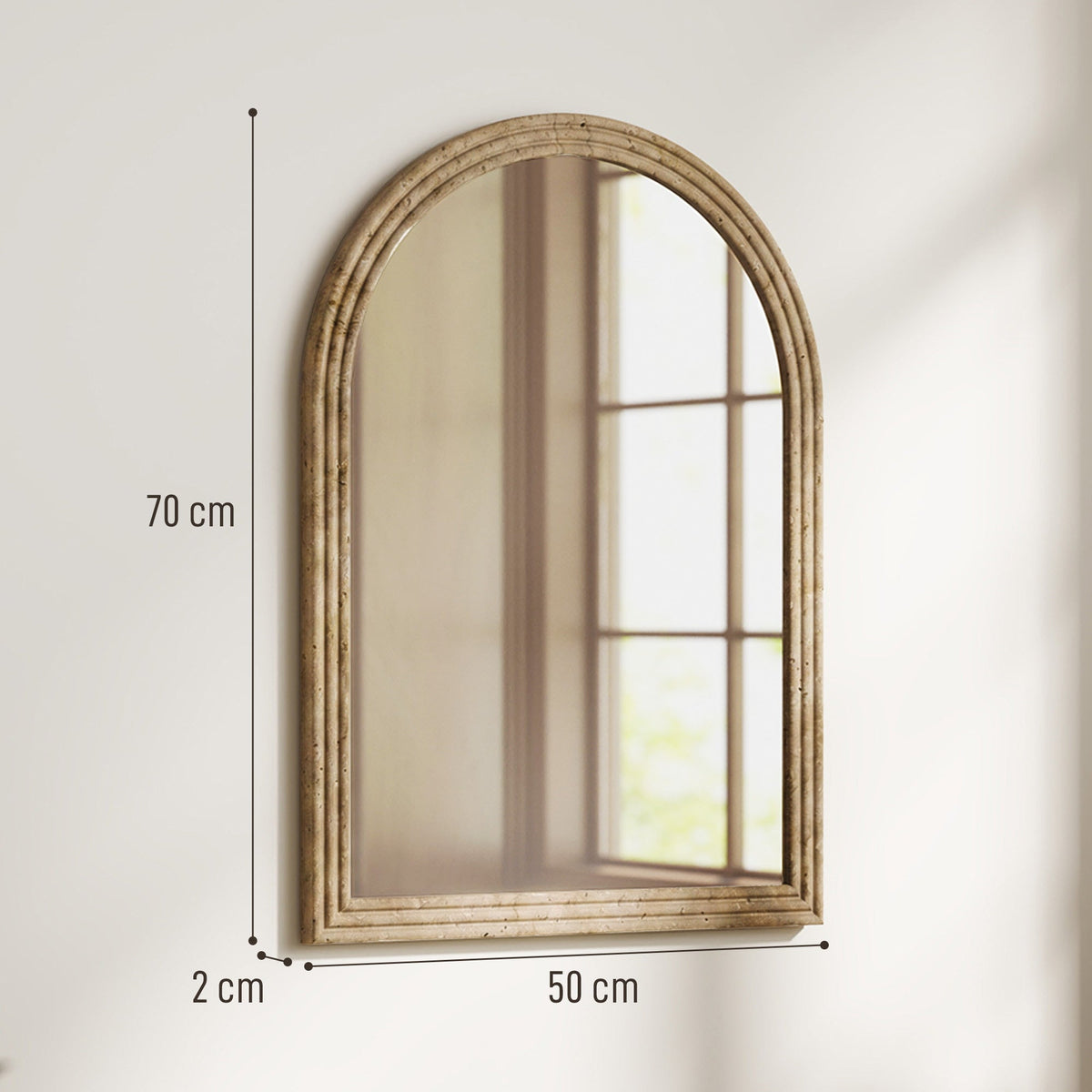 Arched Wall Mirror with Grooved Edge, Modern Wall-Mounted Mirror for Living Room, Entryway, Bedroom, Hallway, 50 x 2 x 70 cm, Brown