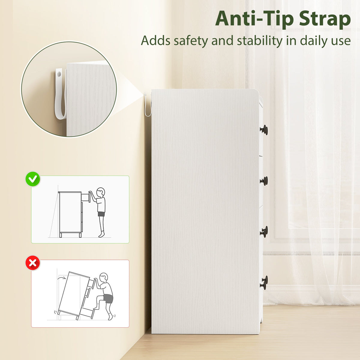 4 Drawer Chest of Drawers, Modern Dresser for Bedroom, Storage Cabinet for Living Room Entryway, White Wood Effect