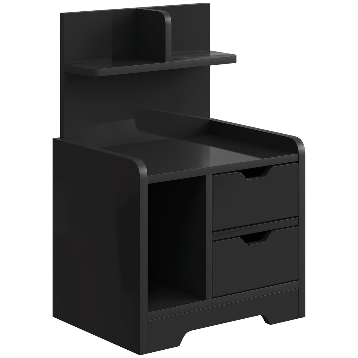 Bedside Table, Small Bedside Cabinet with 2 Drawers and Storage Shelves, Modern Nightstand for Bedroom, Black Wood Effect