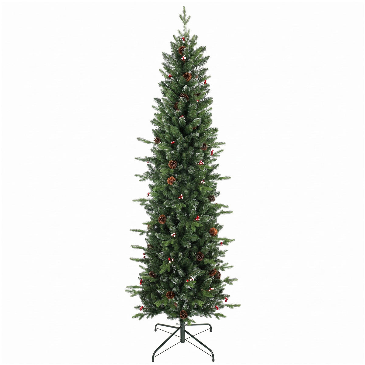 6ft/180cm Artificial Christmas Tree, Slim Gracious Pine Xmas Tree with 688 Branch Tips, Foldable Steel Stand, Easy Assembly for Home Office Holiday Decoration, Green