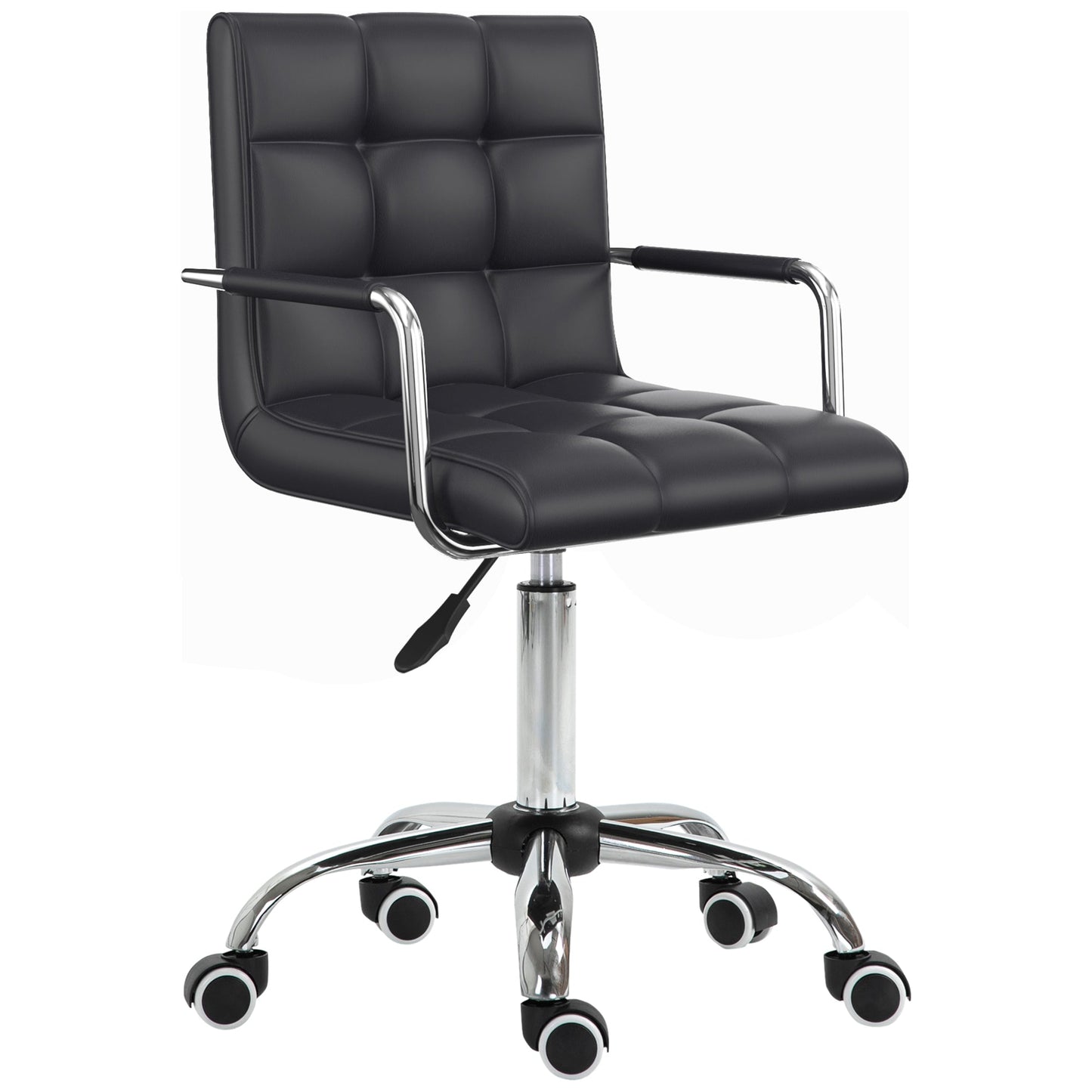 Vinsetto Office Chair, Makeup Vanity Chair, Mid Back Computer Chair, PU Leather Swivel Study Chair with Adjustable Height, Armrest and Rolling Wheels, Black