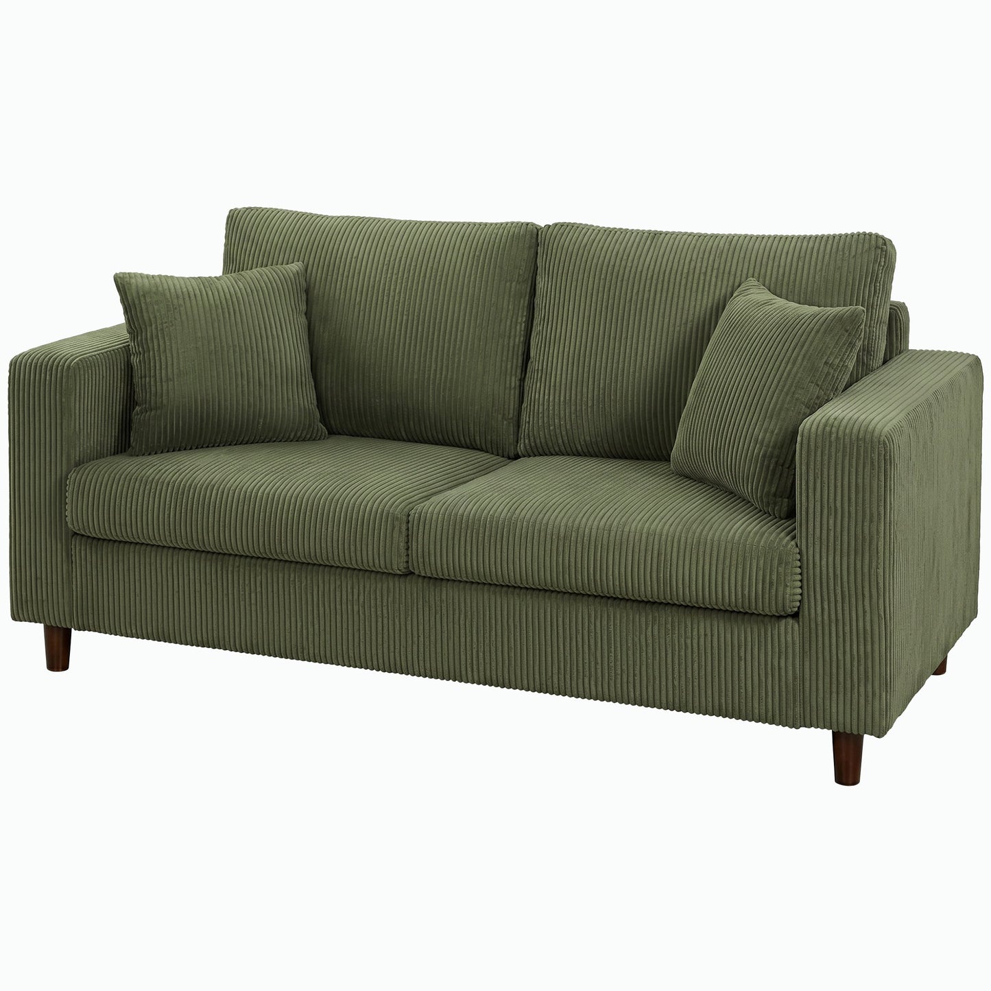 2 Seater Sofa, 170 cm Comfy Corduroy Couch with Wide Deep Seat, Wide Armrests, Spring Cushion, Thick Padded, Solid Wood Legs, Loveseat Sofa for Living Room, Green