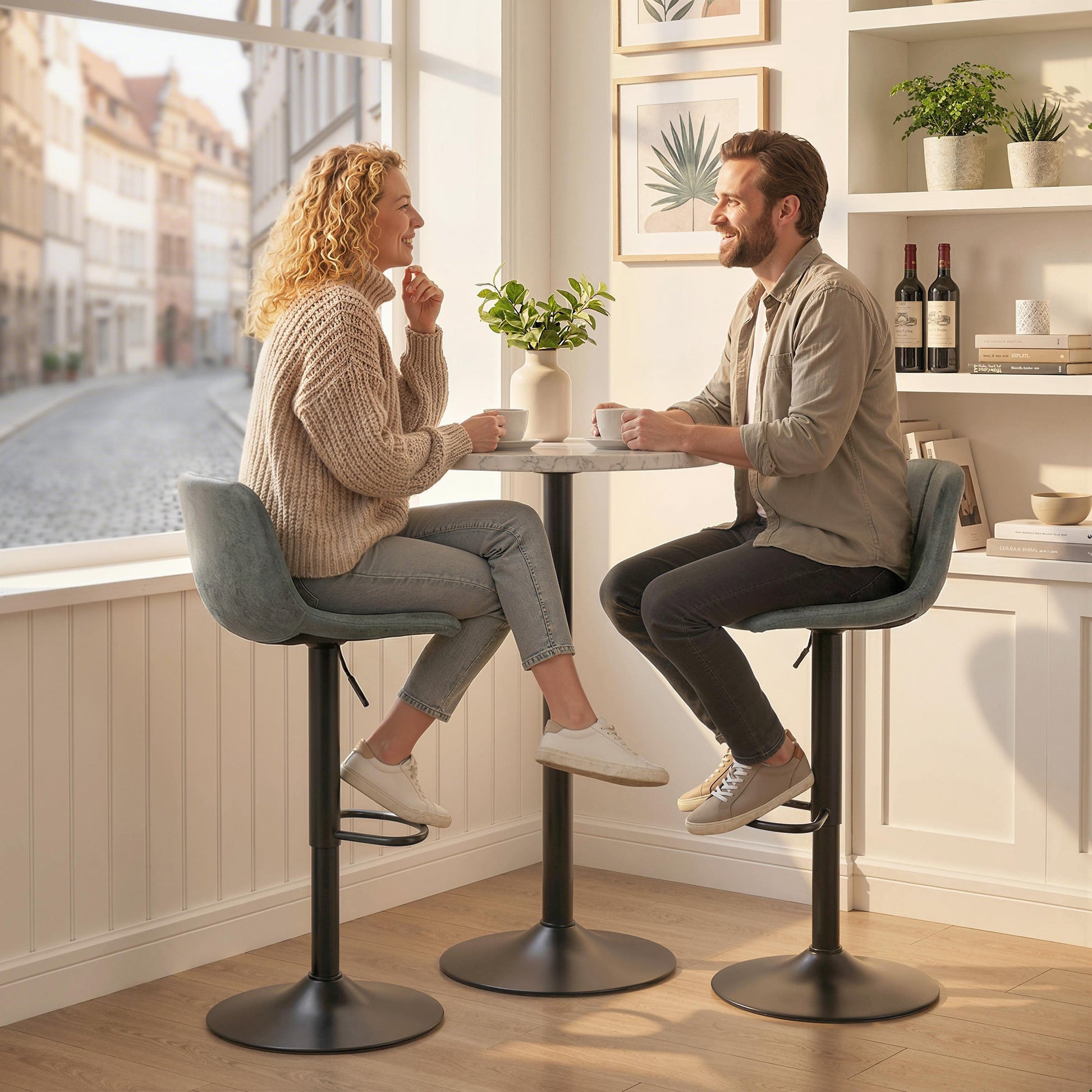 Bar Stools Set of 2, Modern Swivel Barstools, Height Adjustable Breakfast Bar Chairs with Footrest for Kitchen Island and Dining Room, Green