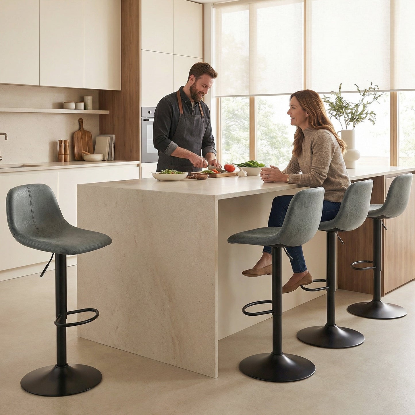 Bar Stools Set of 2, Modern Swivel Barstools, Height Adjustable Breakfast Bar Chairs with Footrest for Kitchen Island and Dining Room, Green