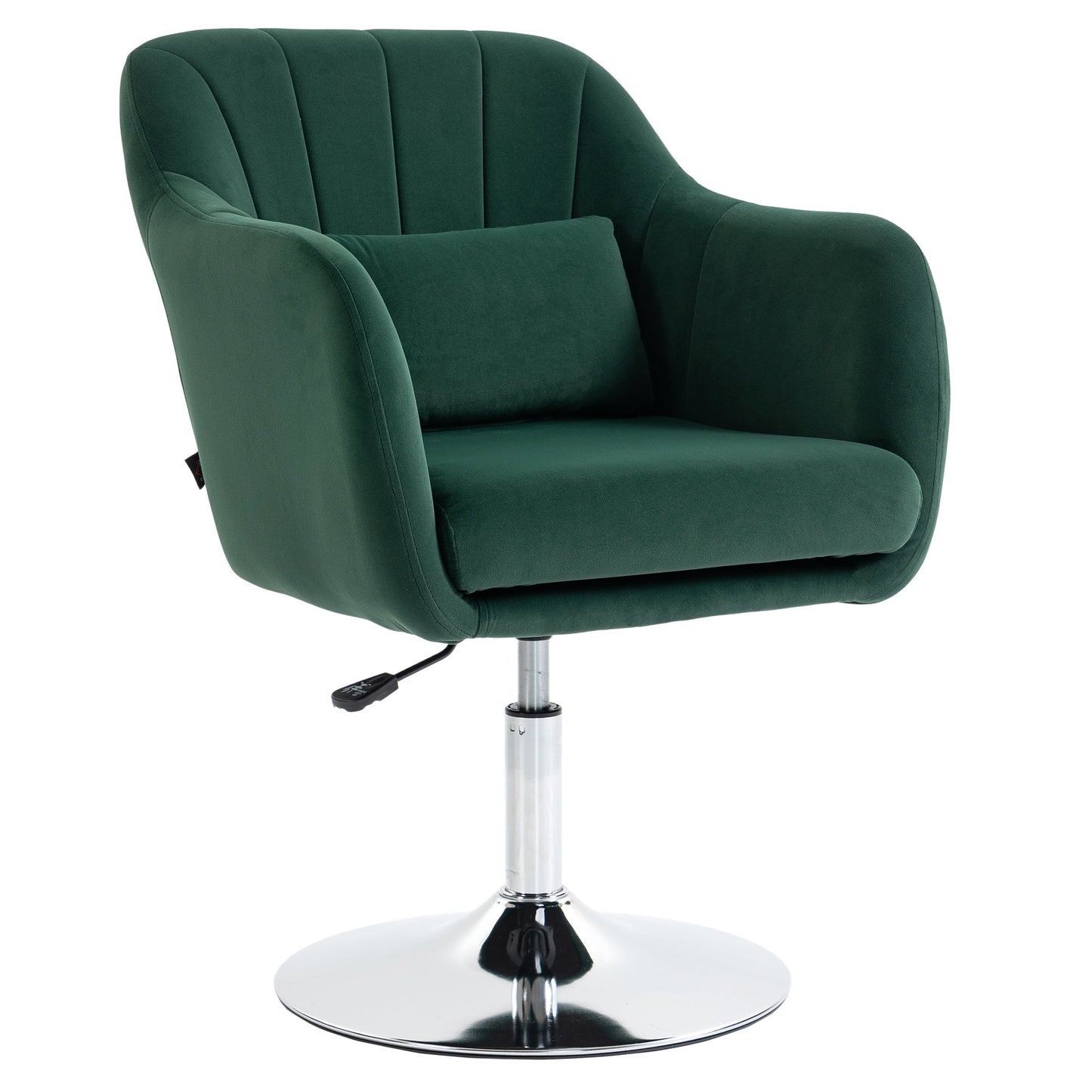 Swivel Accent Chair, Velvet Fabric Tub Vanity Chair, Modern Armchair with Adjustable Height and Lumbar Support for Living Room Bedroom Salon Make up Room Dressing Table, Dark Green