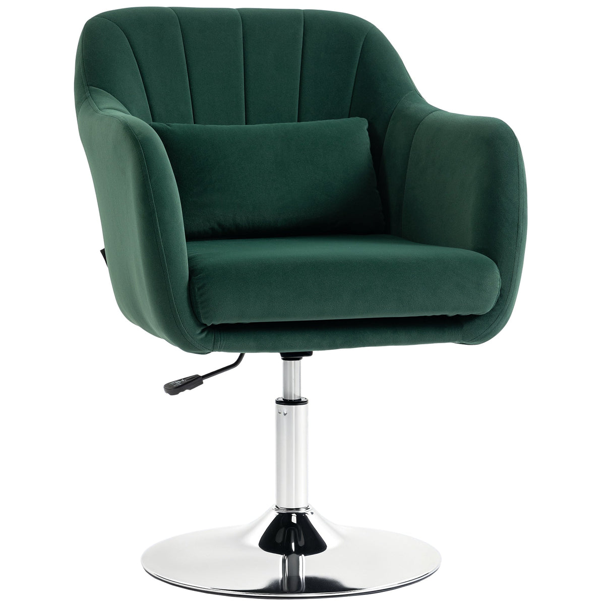 Swivel Accent Chair, Velvet Fabric Tub Vanity Chair, Modern Armchair with Adjustable Height and Lumbar Support for Living Room Bedroom Salon Make up Room Dressing Table, Dark Green