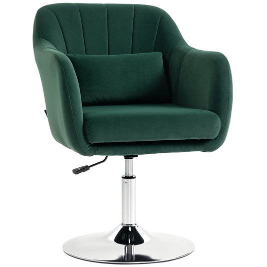 Swivel Accent Chair, Velvet Fabric Tub Vanity Chair, Modern Armchair with Adjustable Height and Lumbar Support for Living Room Bedroom Salon Make up Room Dressing Table, Dark Green