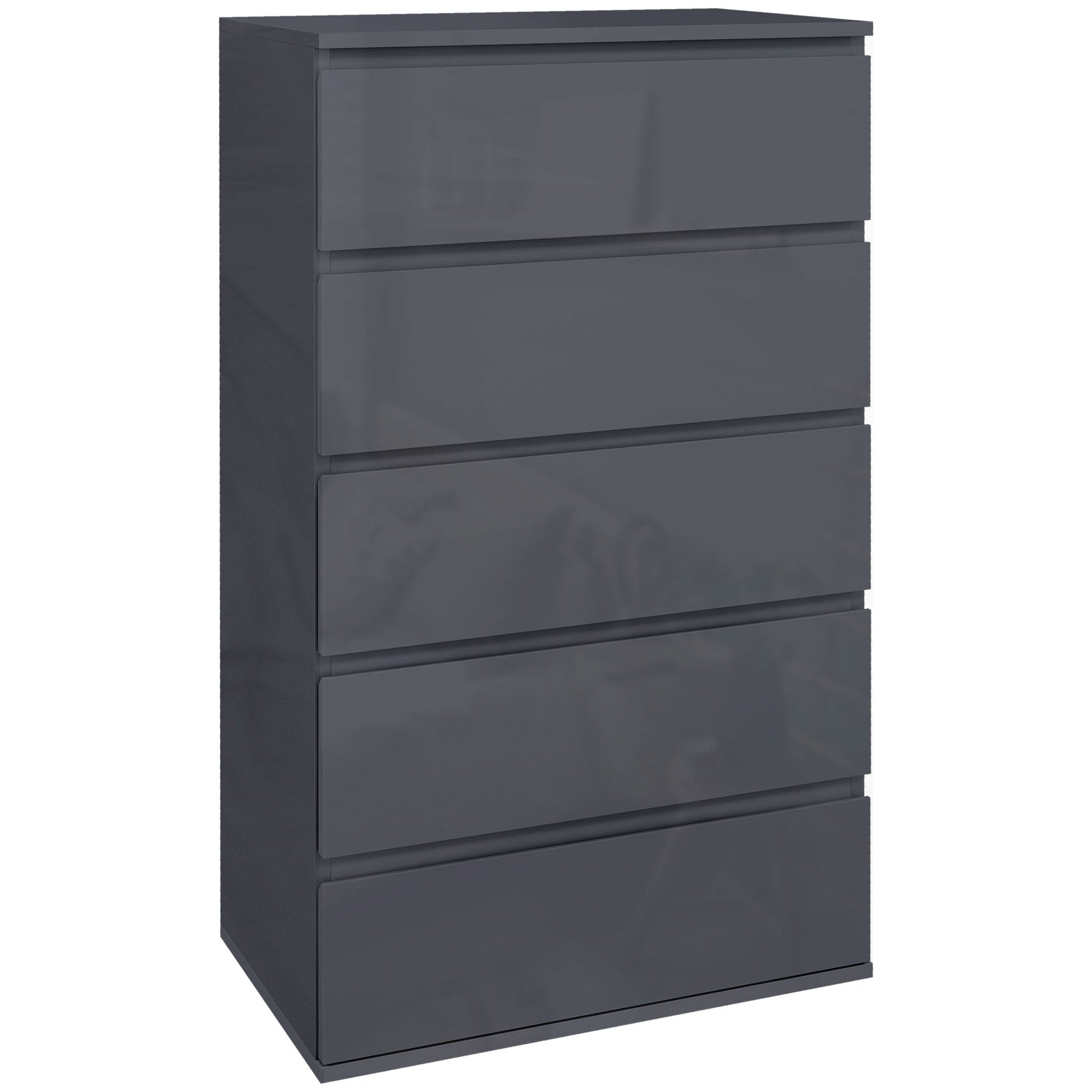 HOMCOM High Gloss Chest of Drawers, 5 Drawers Dresser, Modern Storage Drawer Unit with Soft Closing Mechanism for Bedroom, Grey