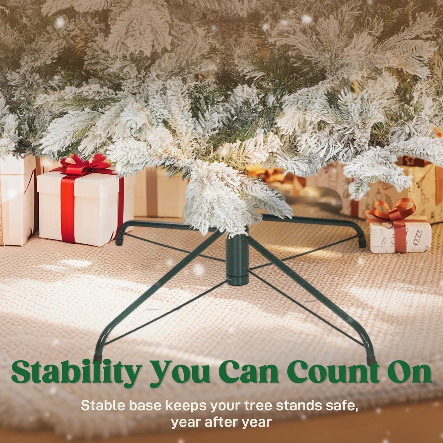 5ft Snow Flocked Christmas Tree with Realistic Tips, Wide Hinged Xmas Tree with Foldable Metal Stand, Easy Assembly for Home Decor
