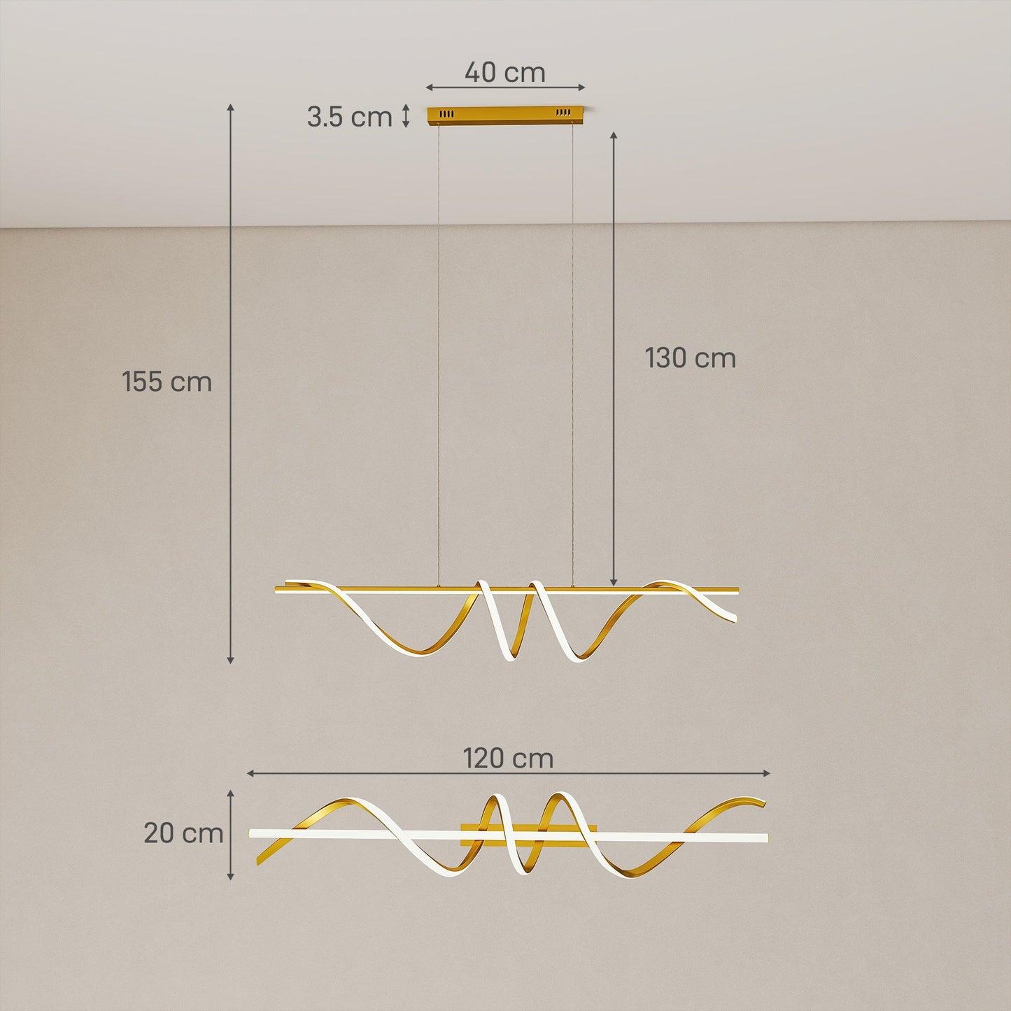 LED Pendant Light, Modern Ceiling Light with 3000K/4000K/6000K Temperatures, Adjustable Height Hanging Fixture with Wall Switch for Kitchen Island, Dining Room, Gold Tone