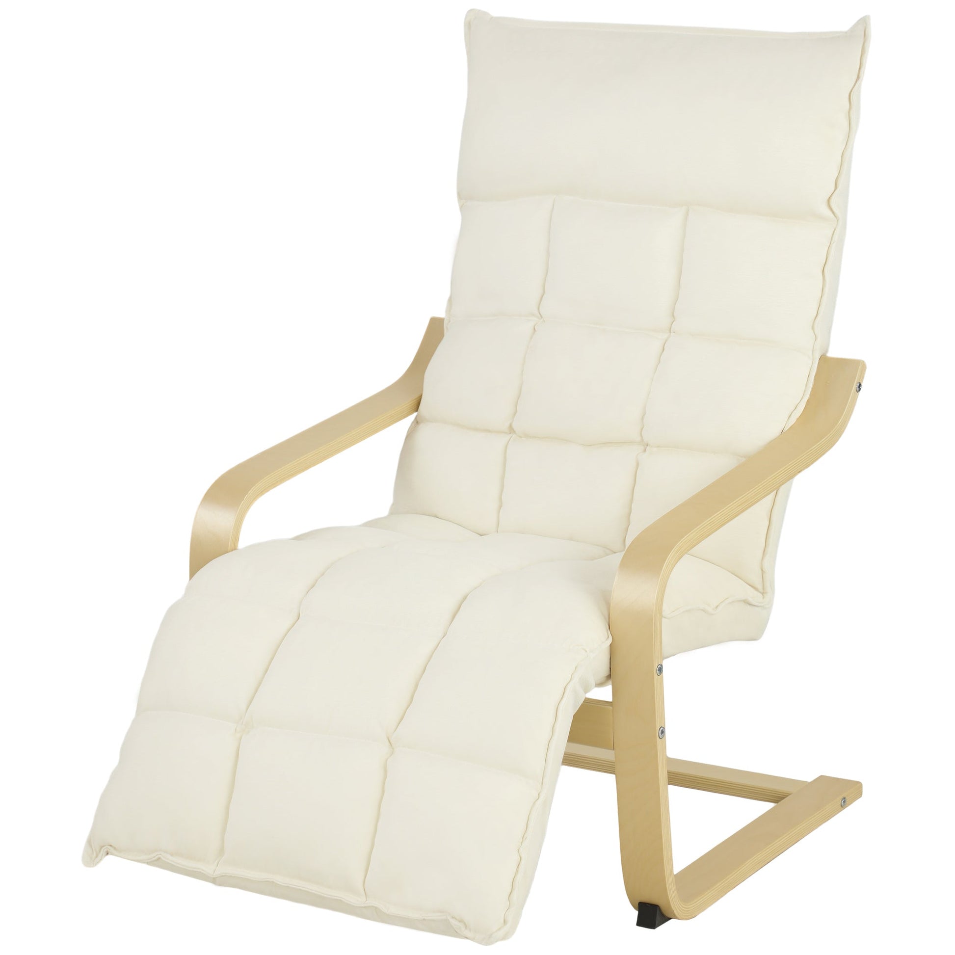 Accent Chair, Linen-Look Fabric Armchair with Footrest, Plush Cushion, High Back, Wide Seat, Curved Legs and Arms, Gentle Motion, Leisure Lounge Chair for Living Room, Bedroom, Cream White