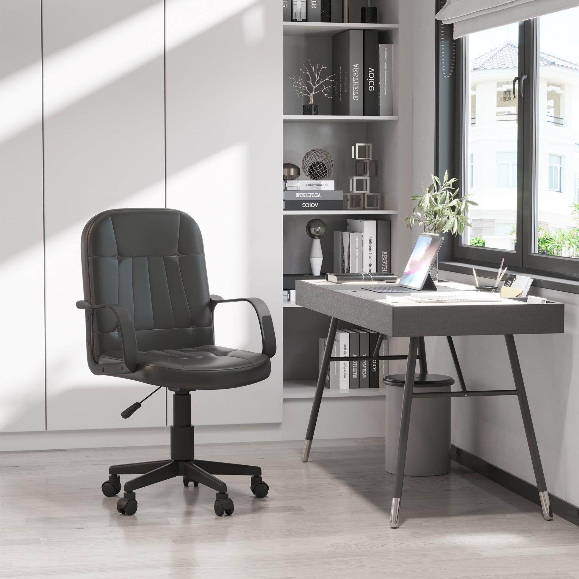 HOMCOM Swivel Executive Office Chair PU Leather Computer Desk Chair Office Furniture Gaming Seater - Black