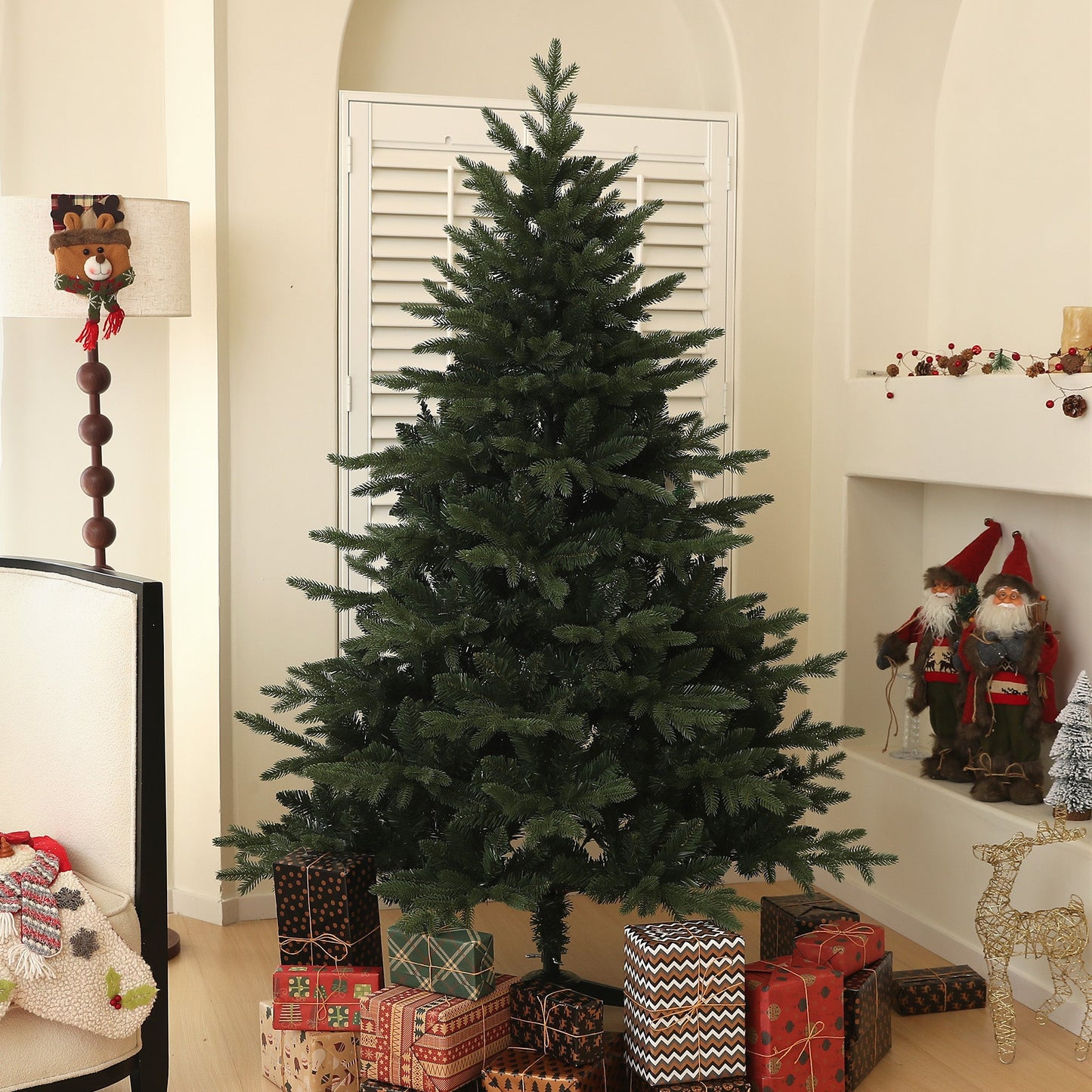 6ft Artificial Spurce Christmas Tree with 1696 Branch Tips and Foldable Steel Base, Realistic Hinged Xmas Tree for Home Office, Green