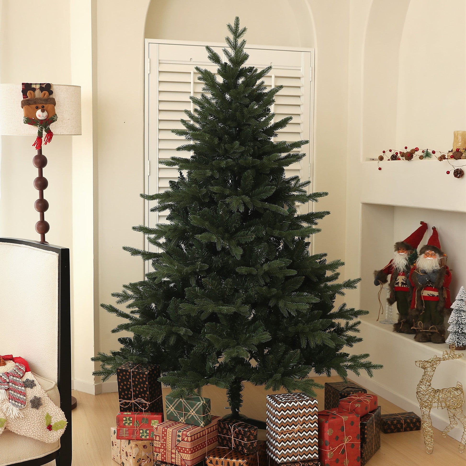 6ft Artificial Spurce Christmas Tree with 1696 Branch Tips and Foldable Steel Base, Realistic Hinged Xmas Tree for Home Office, Green