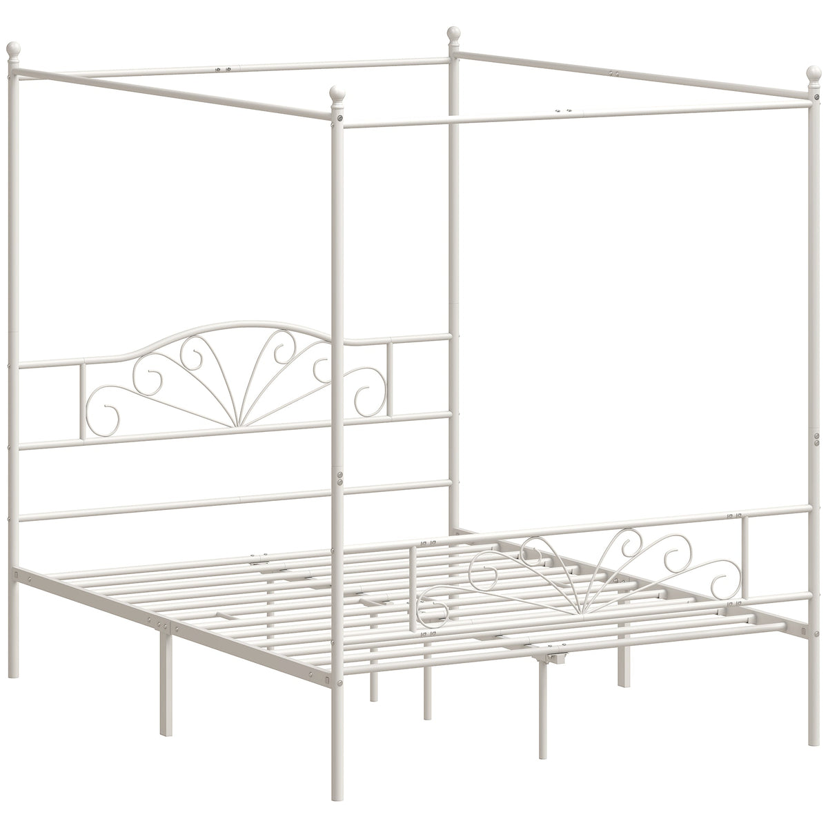 Canopy Bed Frame King Size, Metal Platform Bed Frame with Headboard and Footboard, Underbed Storage, Heavy Duty Steel Slats Support Mattress Foundation, No Box Spring Needed, White