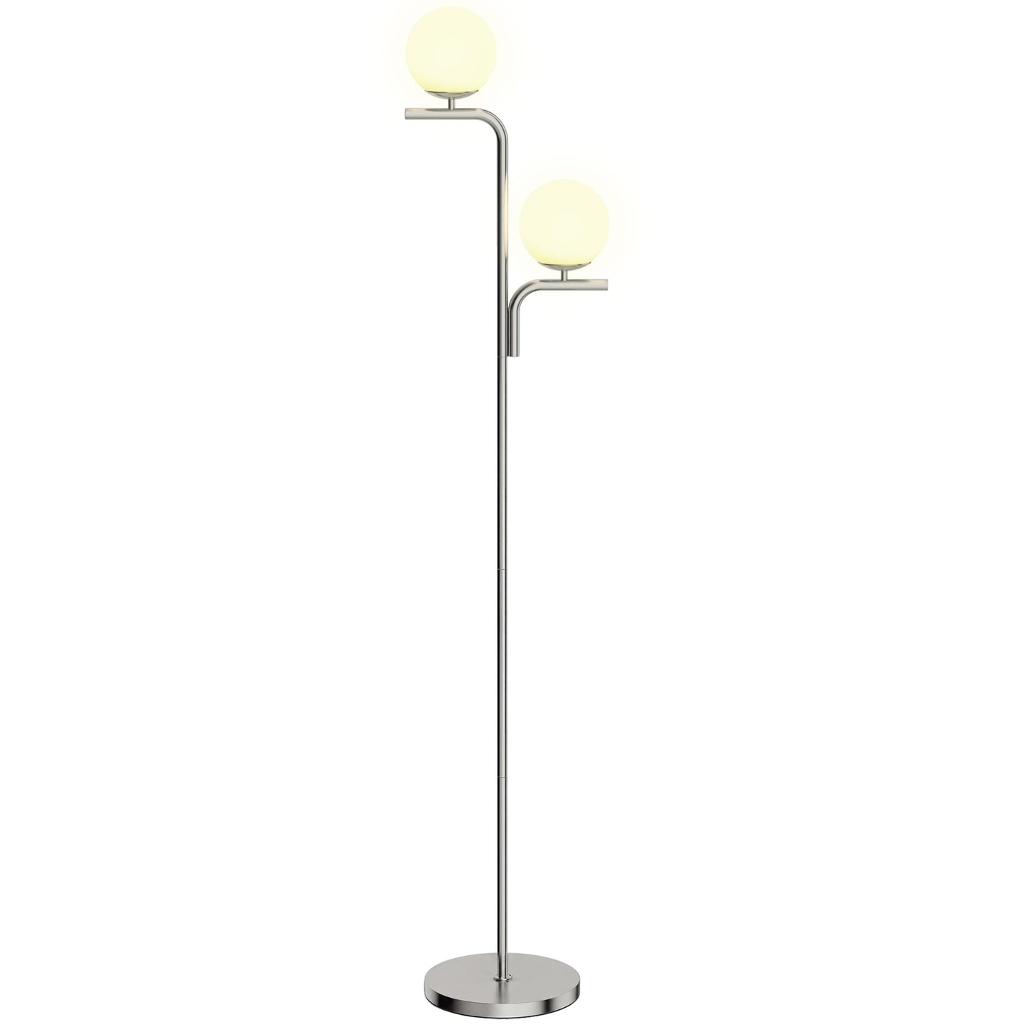 LED Floor Lamp, Modern Standing Lamp with 3 Colour Temperatures, Globe Glass Shades and Foot Switch, for Living Room Bedroom Home Office, Silver Tone