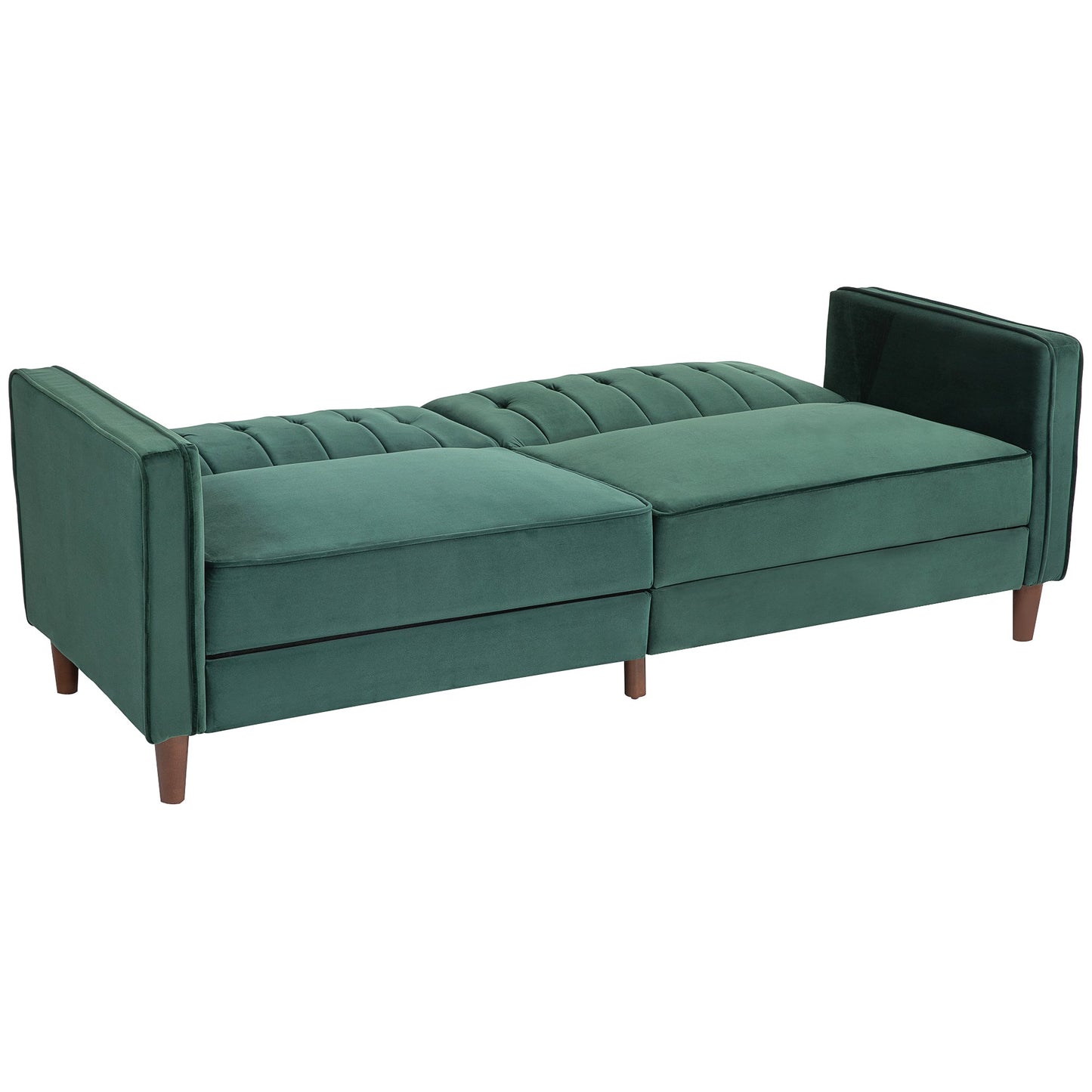 HOMCOM Modern 3 Seater Velvet Sofa Bed, Click Clack Sofa Bed, Button Tufted Sleeper Couch with Split Reclining Backrest and Rubber Wood Legs, Green