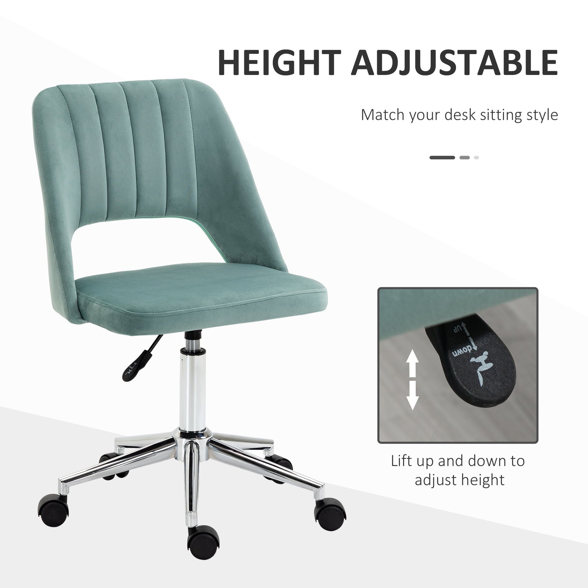 HOMCOM Mid Back Office Chair Velvet Fabric Swivel Scallop Shape Computer Desk Chair for Home Study Bedroom Green